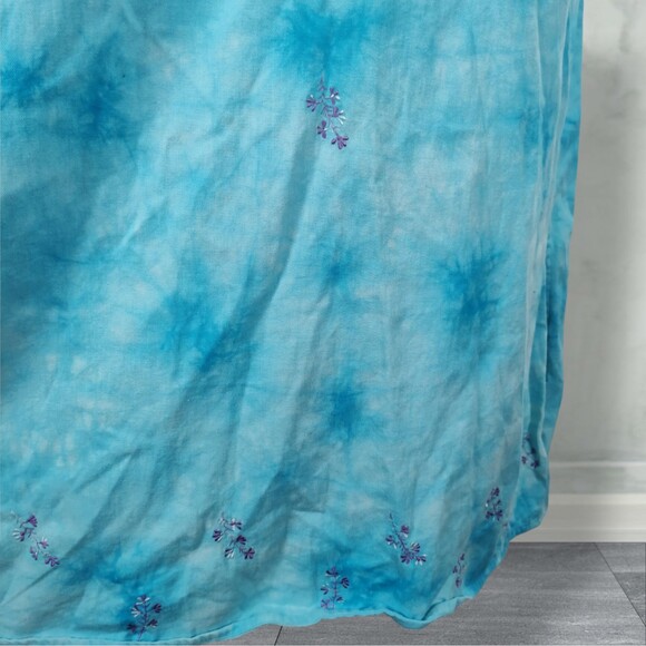 Vintage 90s Embroidered Midi Shift Dress Size L Blue Cotton Twill Tie Dye - Picture 8 of 11